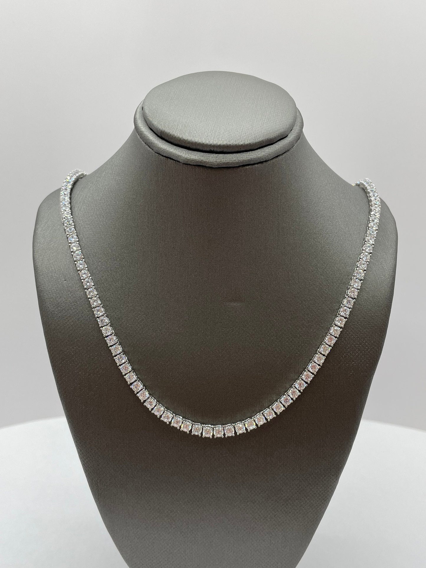 Cubic Zirconia Tennis Chain Necklace .925 Silver 18 inch