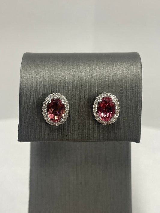 14k White Gold - Pink Sapphire Diamond Earrings