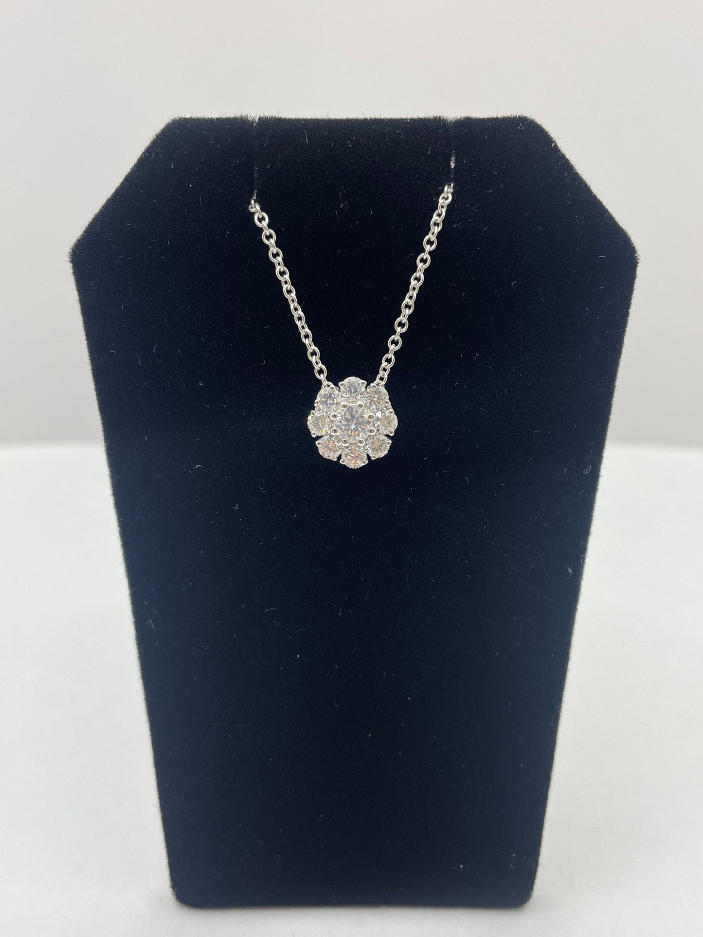 14k White Gold Floral Flower Diamond Pendant