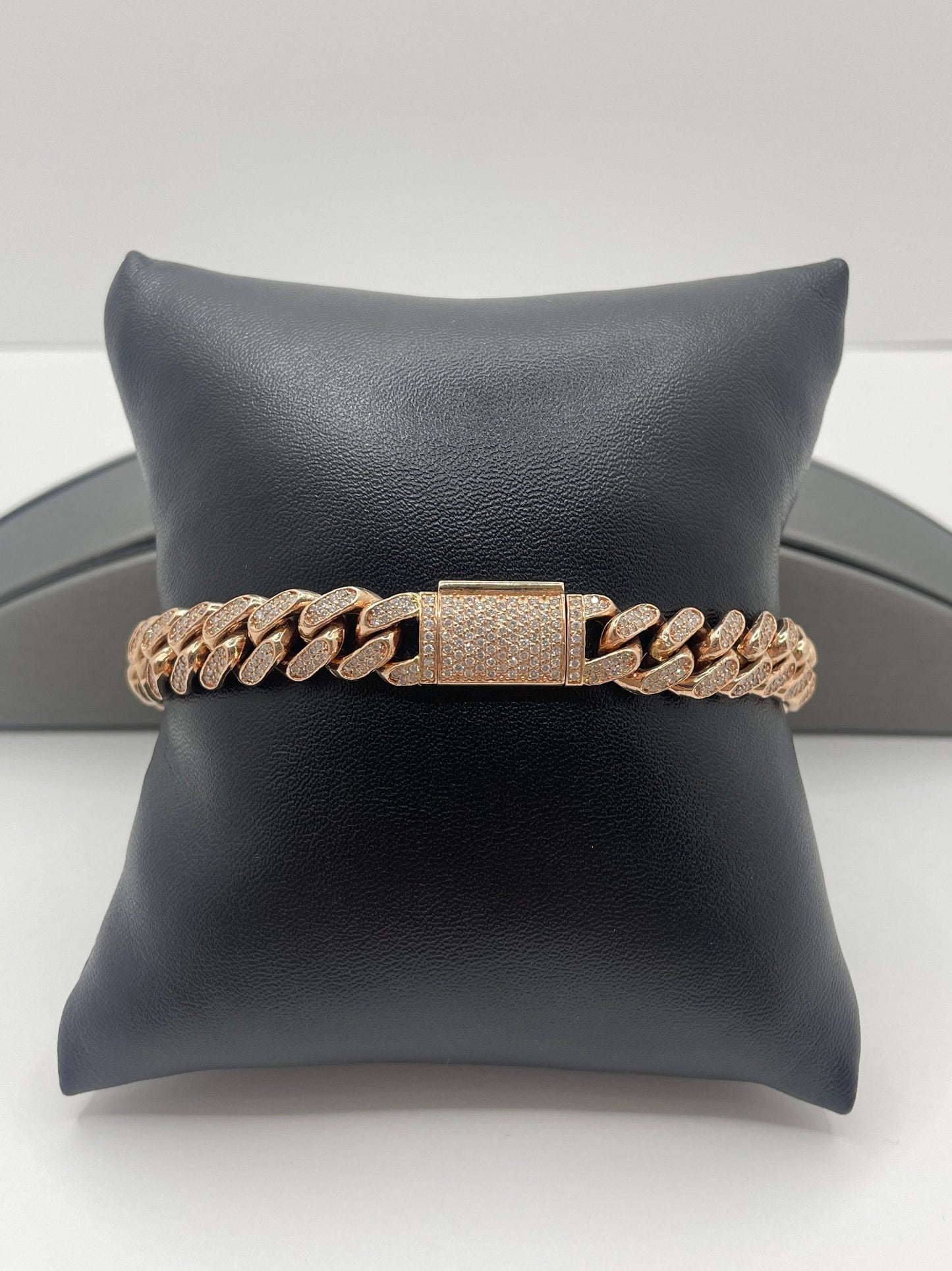 14k Rose Gold Cuban Link Diamond Bracelet ICED OUT 8.5 inch