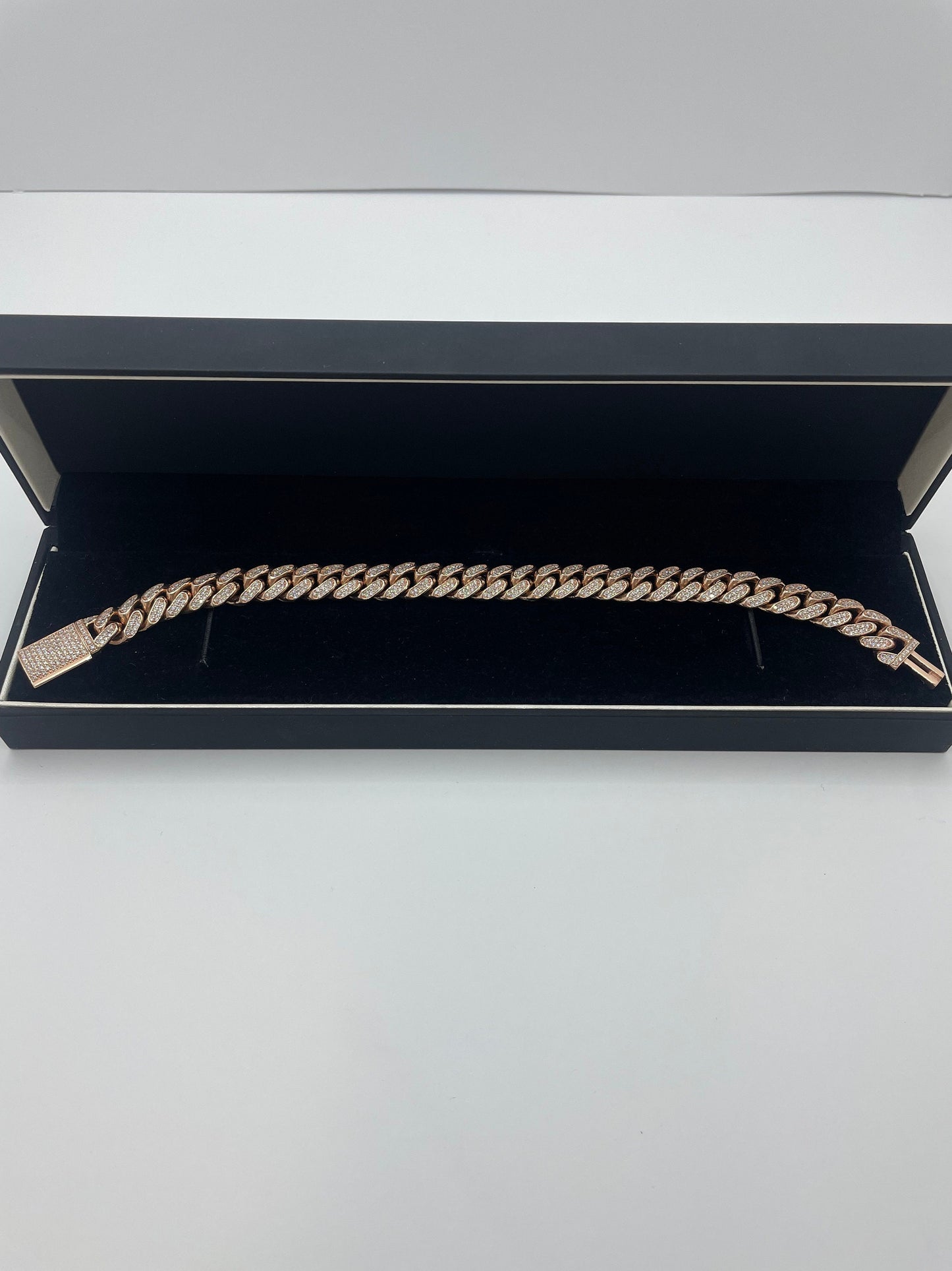 14k Rose Gold Cuban Link Diamond Bracelet ICED OUT 8.5 inch