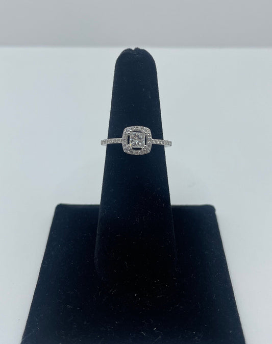 14k White Gold Princess Cut Halo Diamond Ring