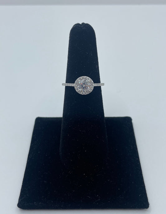 14k White Gold Round Halo Diamond Ring