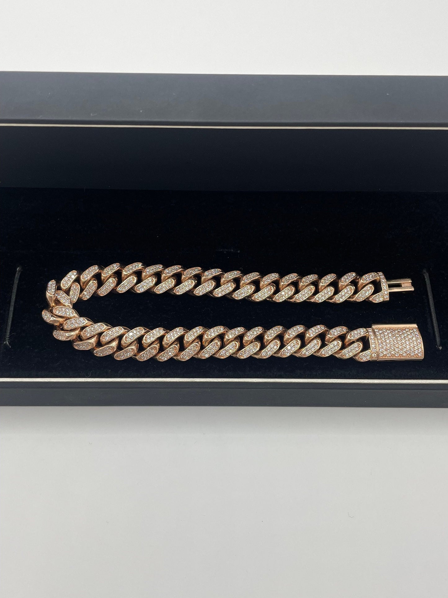 14k Rose Gold Cuban Link Diamond Bracelet ICED OUT 8.5 inch