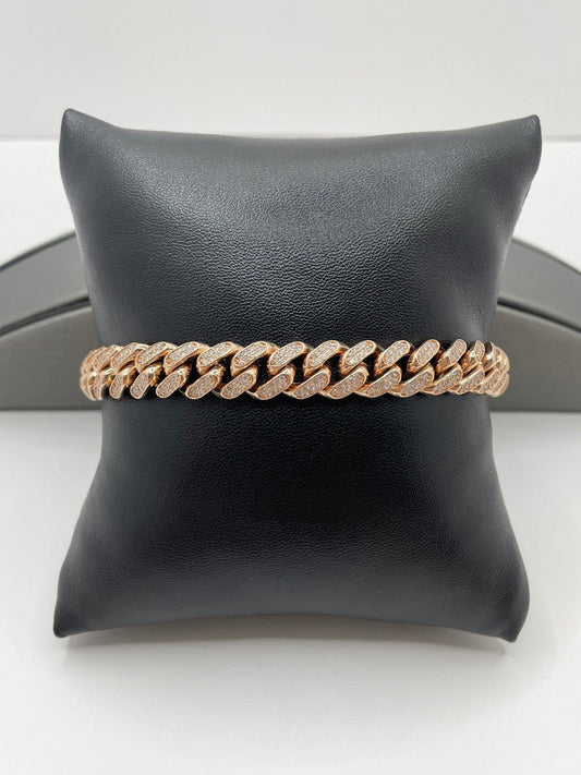 14k Rose Gold Cuban Link Diamond Bracelet ICED OUT 8.5 inch