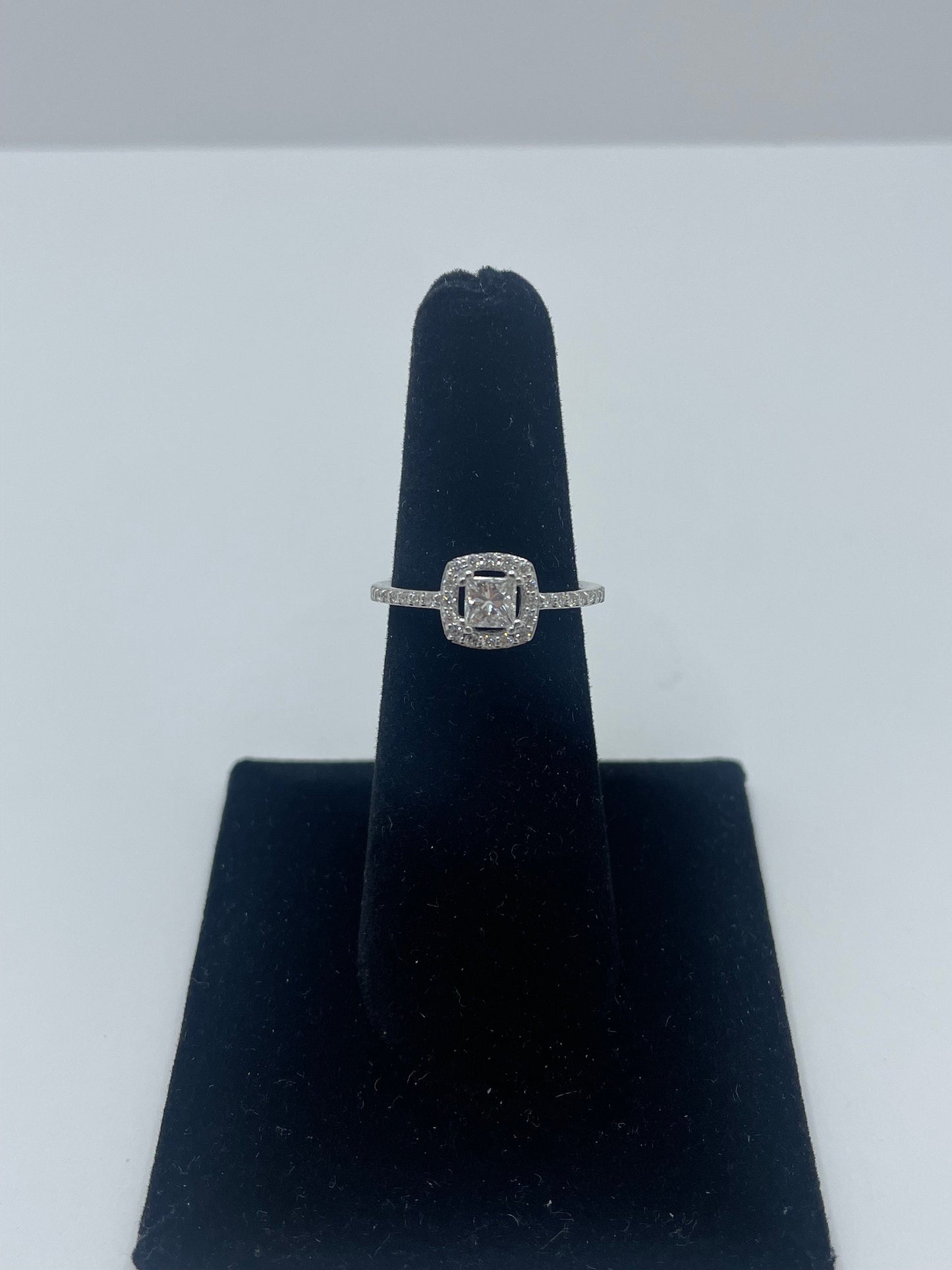 14k White Gold Princess Cut Halo Diamond Ring