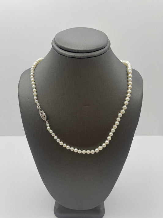 Pearl Necklace with 10k White Gold Clasp Lock