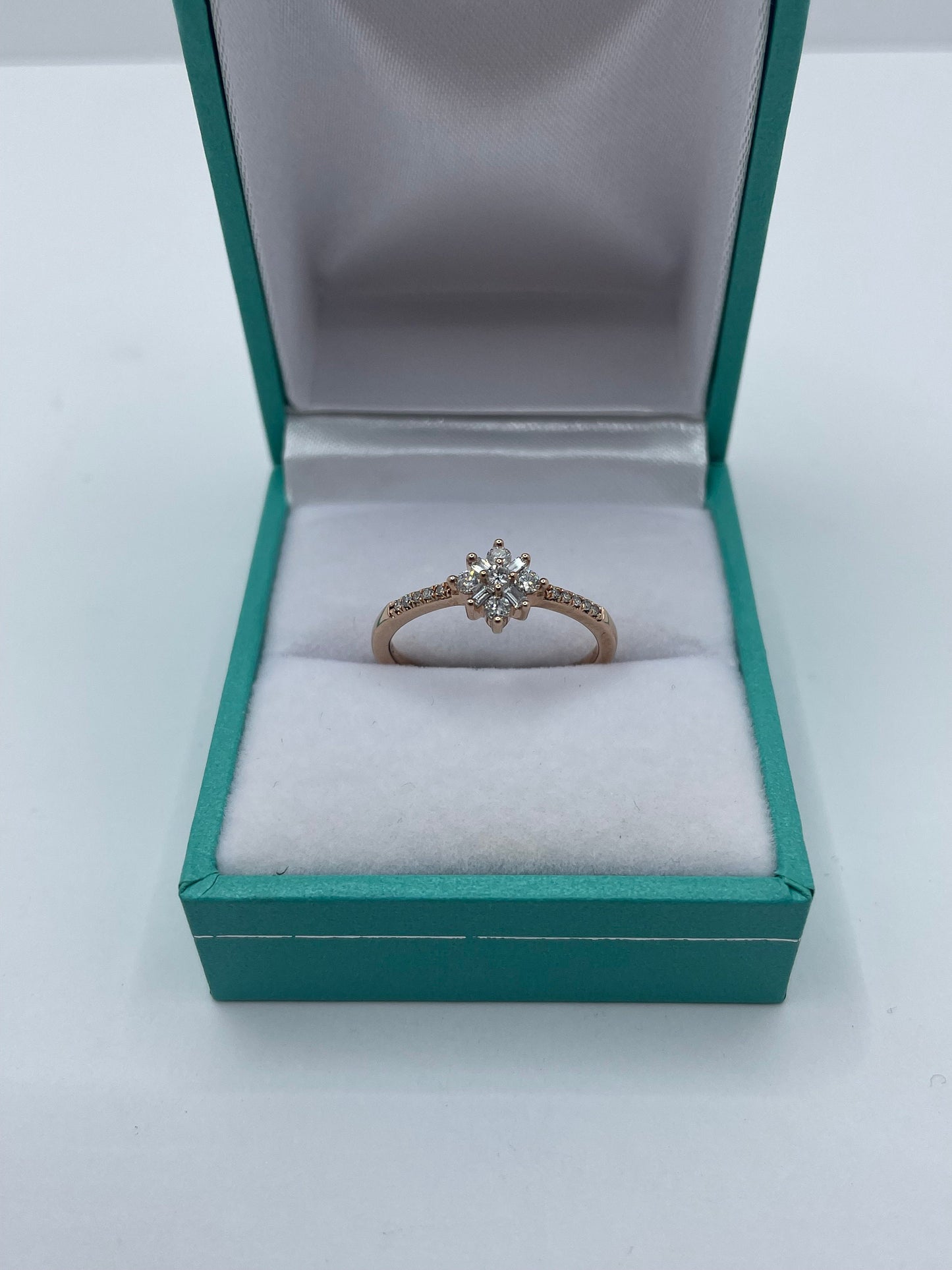 10k Rose Gold Baguette & Round Cut Diamond Ring