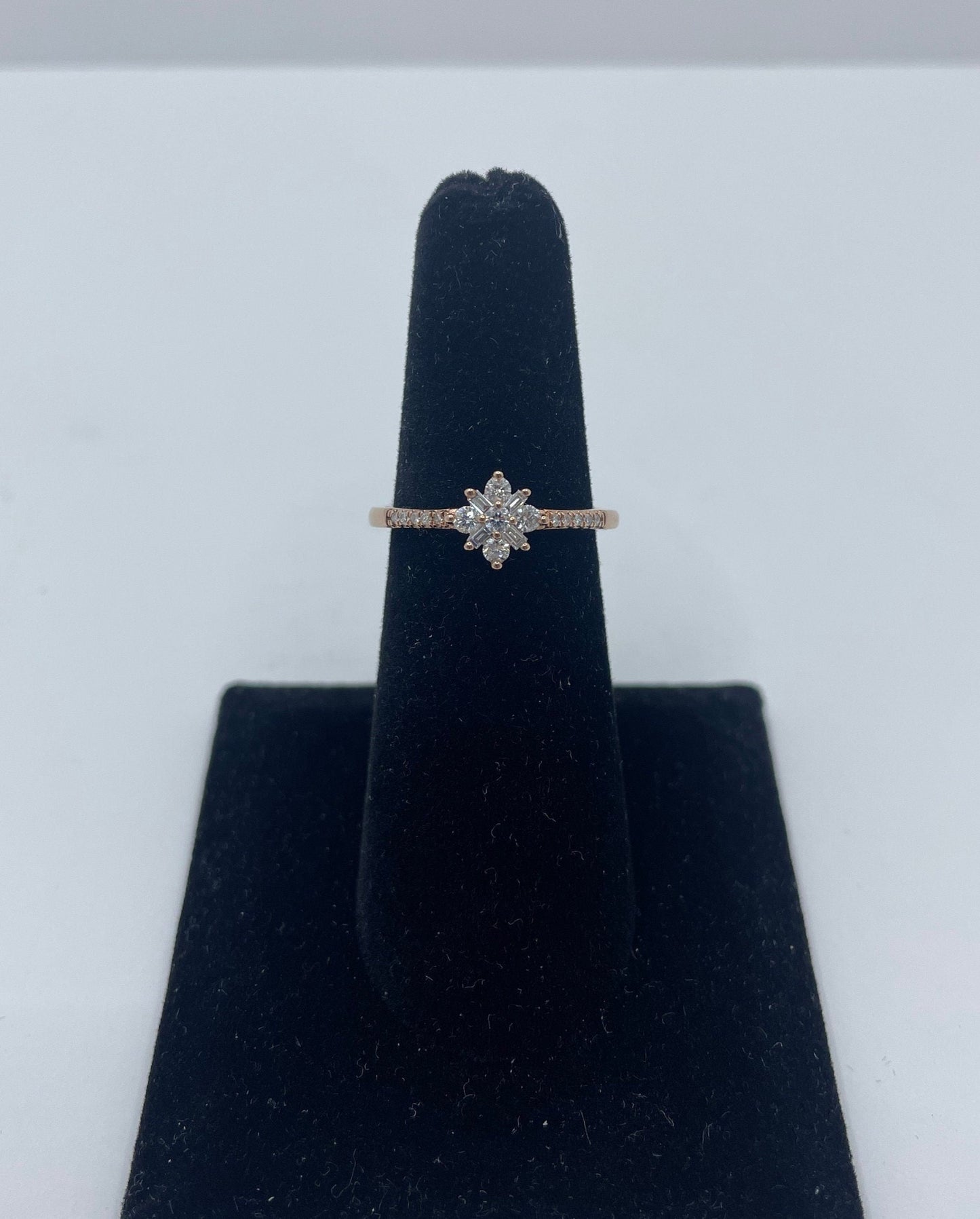 10k Rose Gold Baguette & Round Cut Diamond Ring