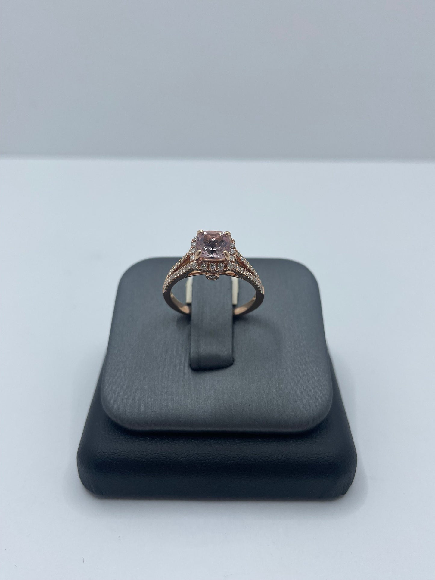 14k Rose Gold Morganite Diamond Halo Ring