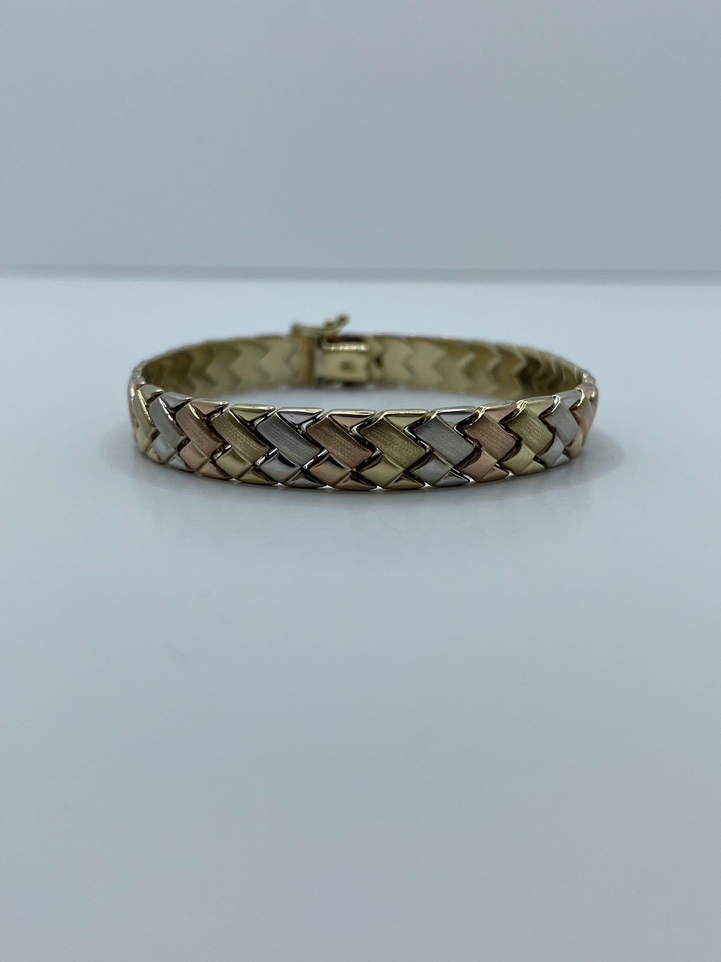 14k Tri-Color Gold Link Bracelet 7.5 inch