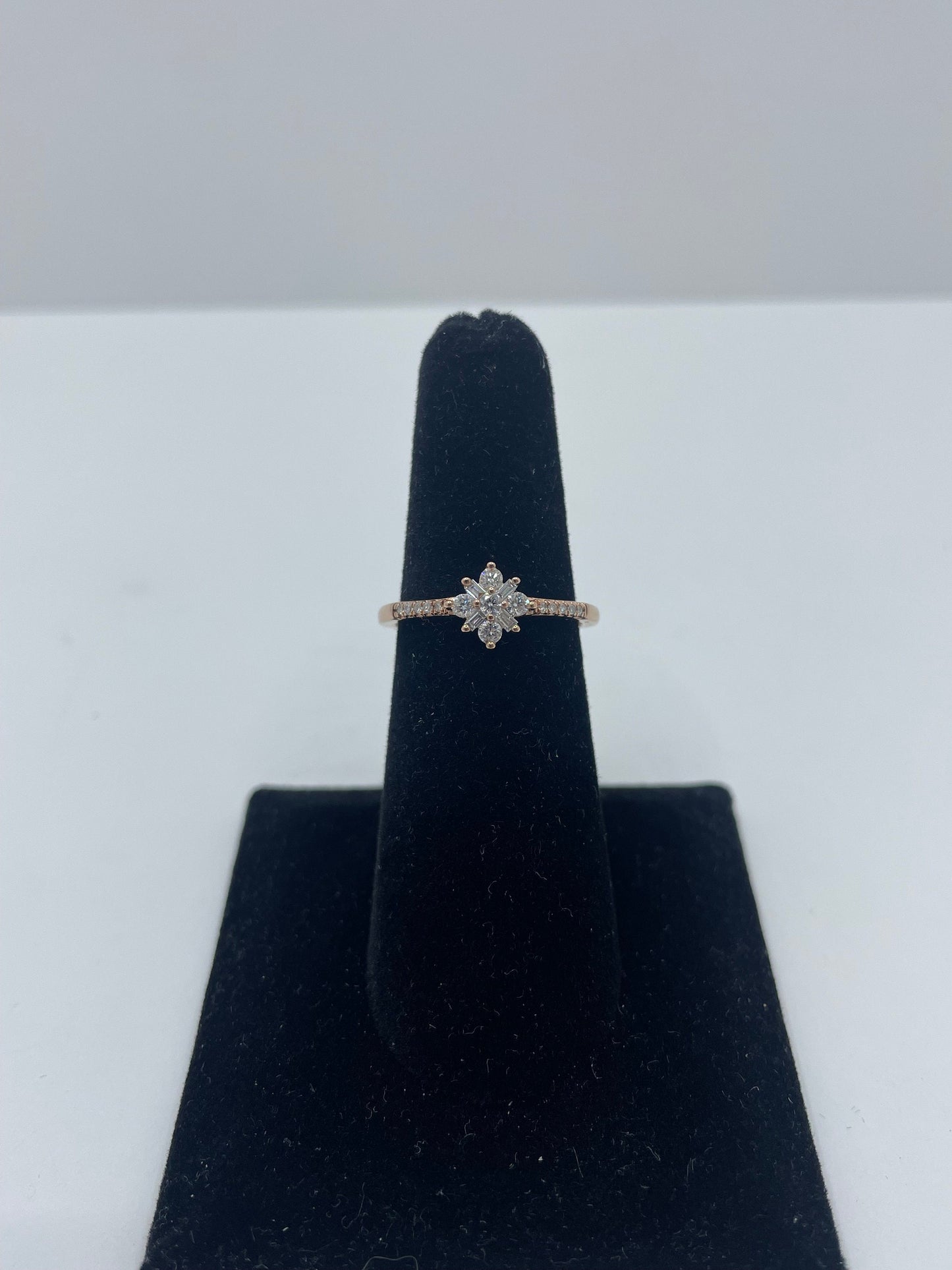 10k Rose Gold Baguette & Round Cut Diamond Ring