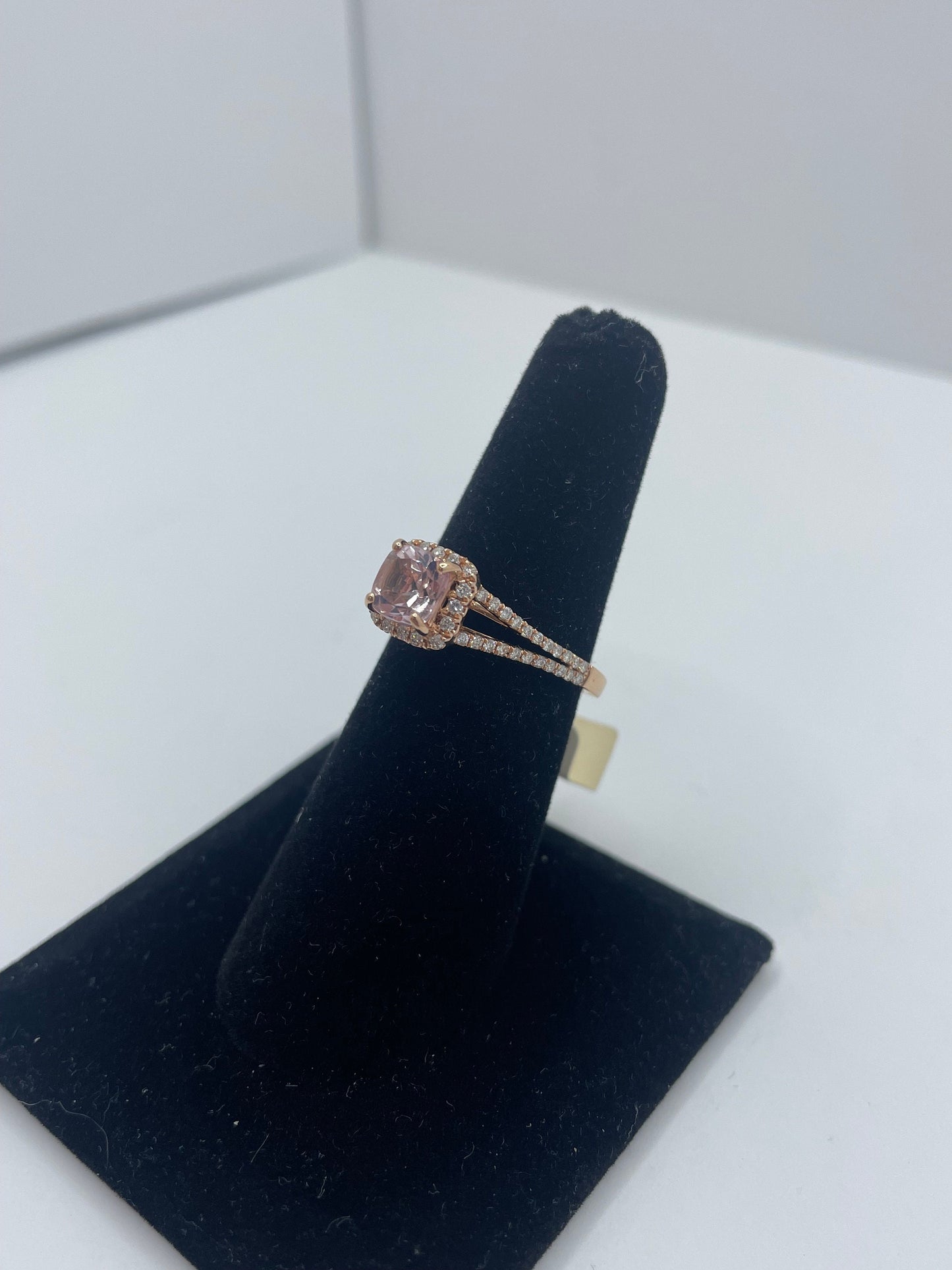 14k Rose Gold Morganite Diamond Halo Ring