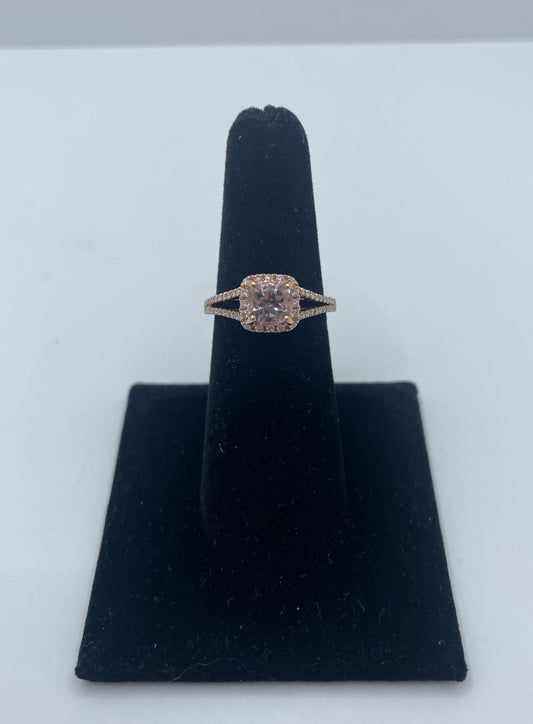 14k Rose Gold Morganite Diamond Halo Ring