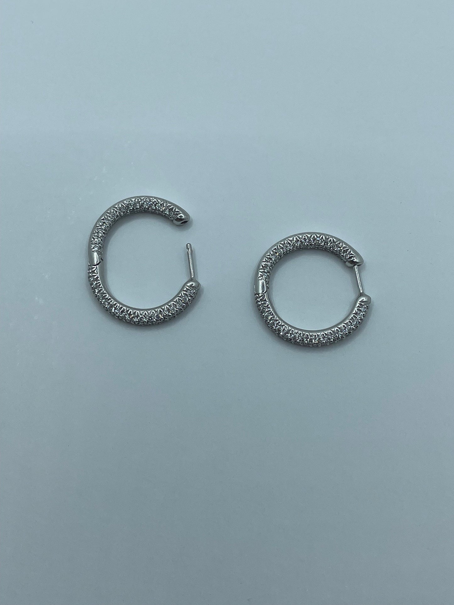 14k White Gold Diamond Inside Out Hoop Earrings