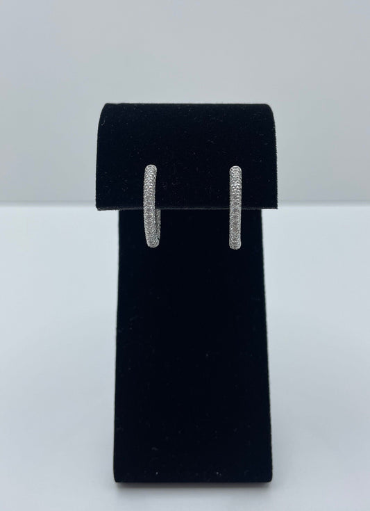 14k White Gold Diamond Inside Out Hoop Earrings